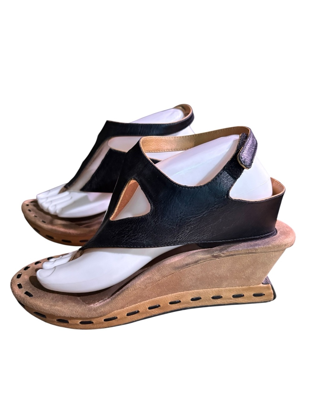 MODZOKI Black Leather Platform Wedge Sandals Women’s Size 9 - Picture 4 of 13